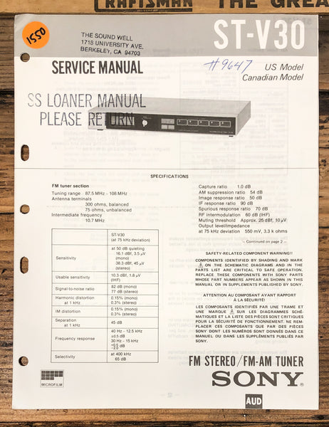 Sony ST-V30 Tuner  Service Manual *Original*