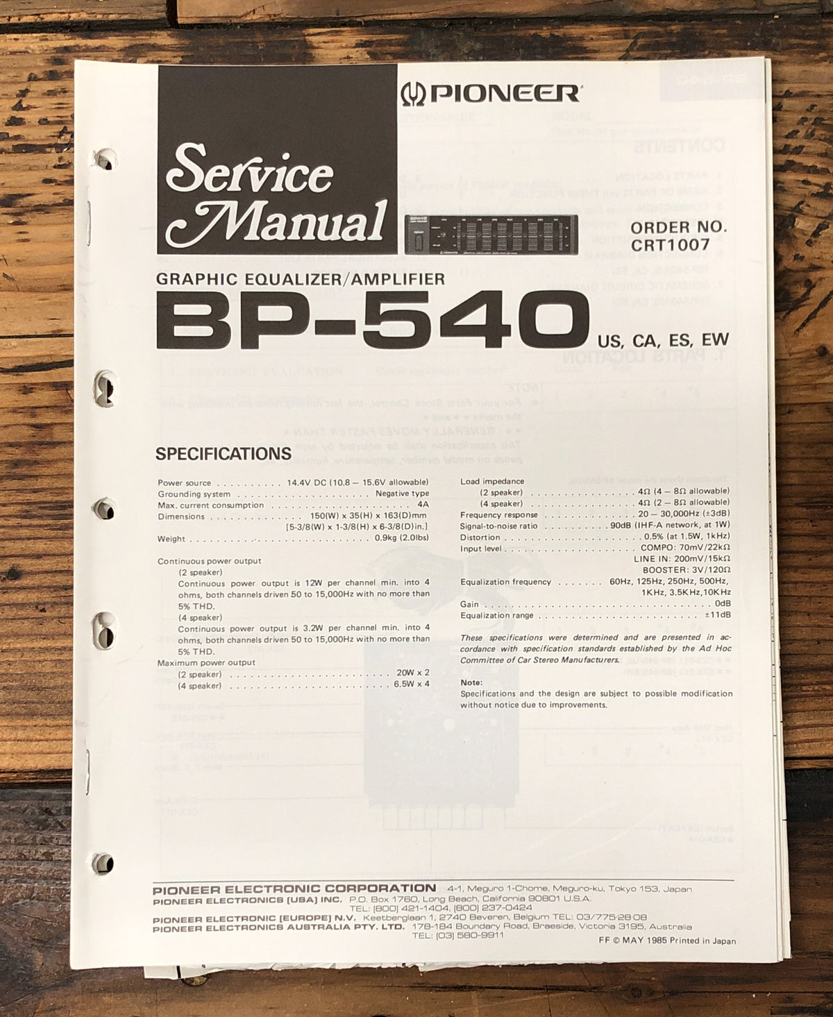 Pioneer BP-540 Amplifier  Service Manual *Original*
