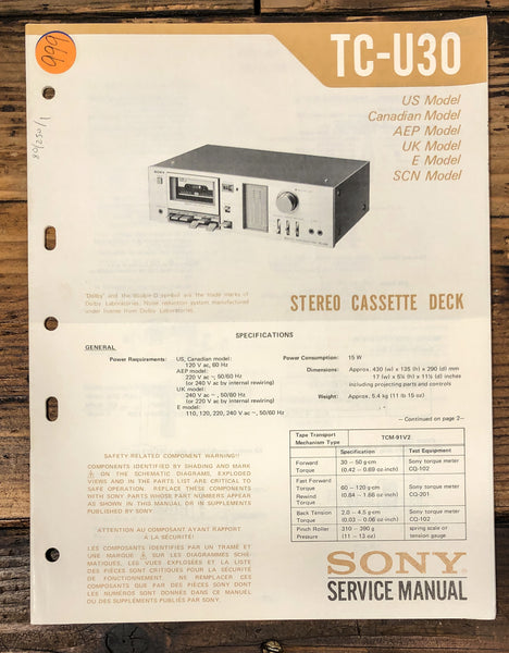 Sony TC-U30 Receiver Service Manual *Original*