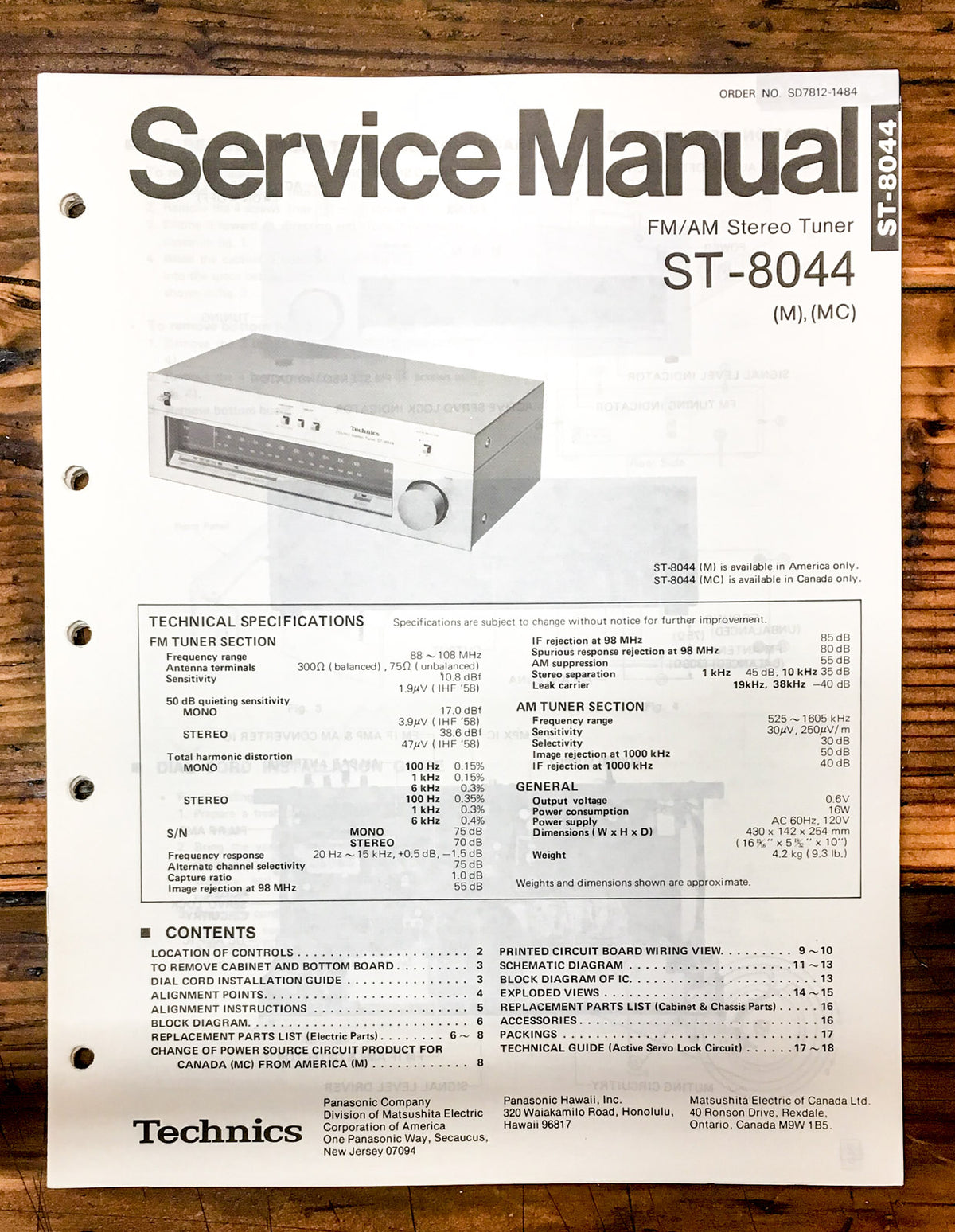 Technics ST-8044 Tuner  Service Manual *Original*