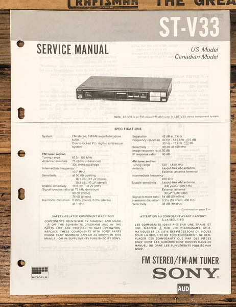 Sony ST-V33 Tuner  Service Manual *Original*