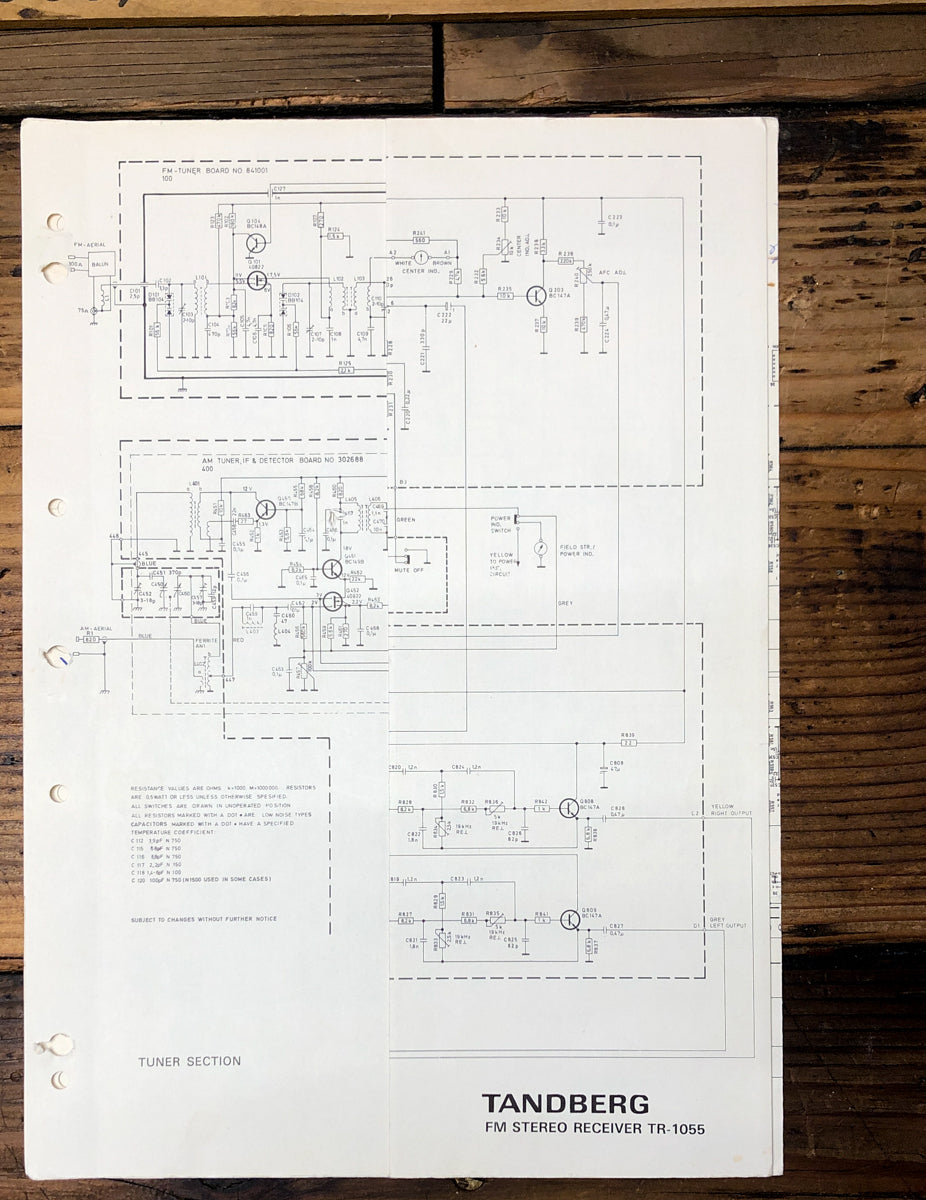 Tandberg TR-1055 Receiver  Fold Out Schematic *Original* #1