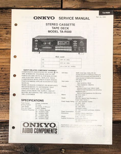 Onkyo TA-R500 Cassette  Service Manual *Original*