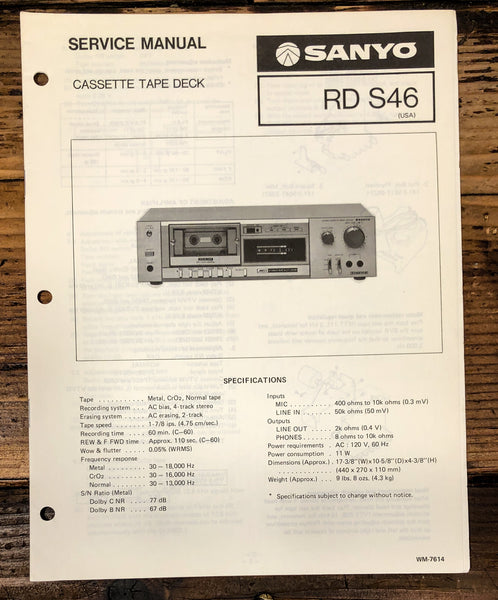 Sanyo RD S46 RD-S46 Cassette Service Manual *Original*