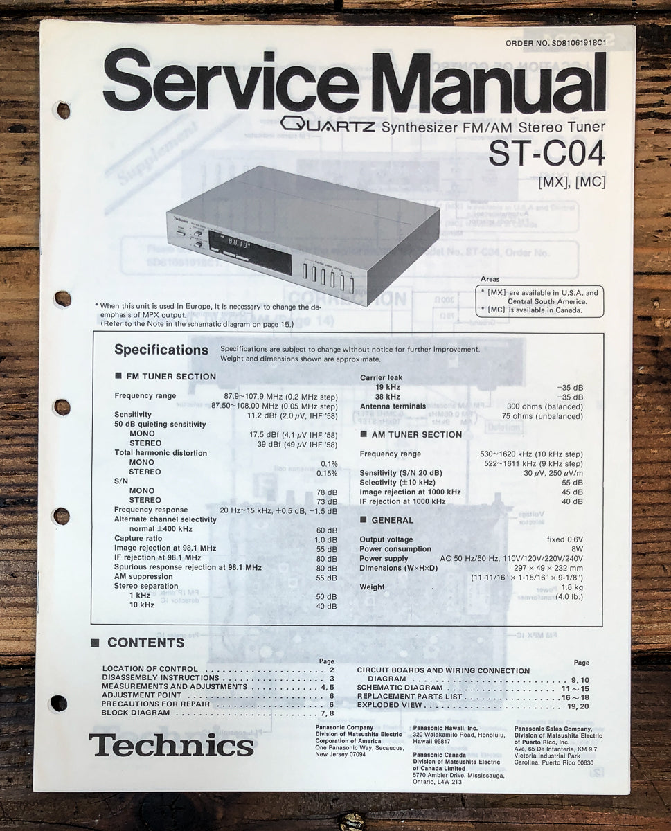 Technics ST-C04 Tuner Service Manual *Original*