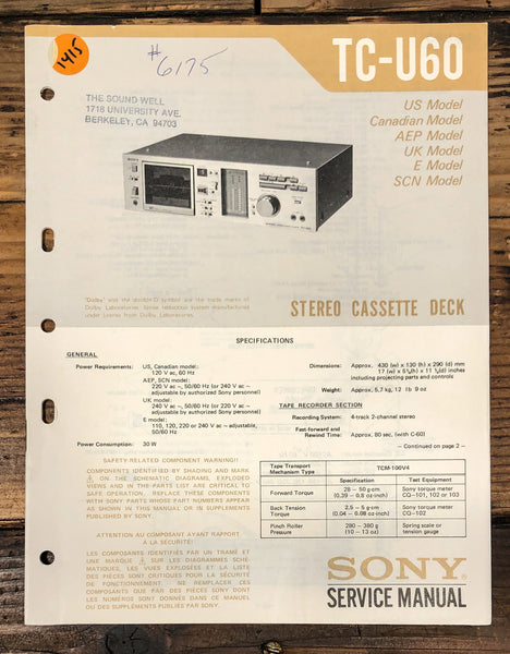 Sony TC-U60 Receiver Service Manual *Original*