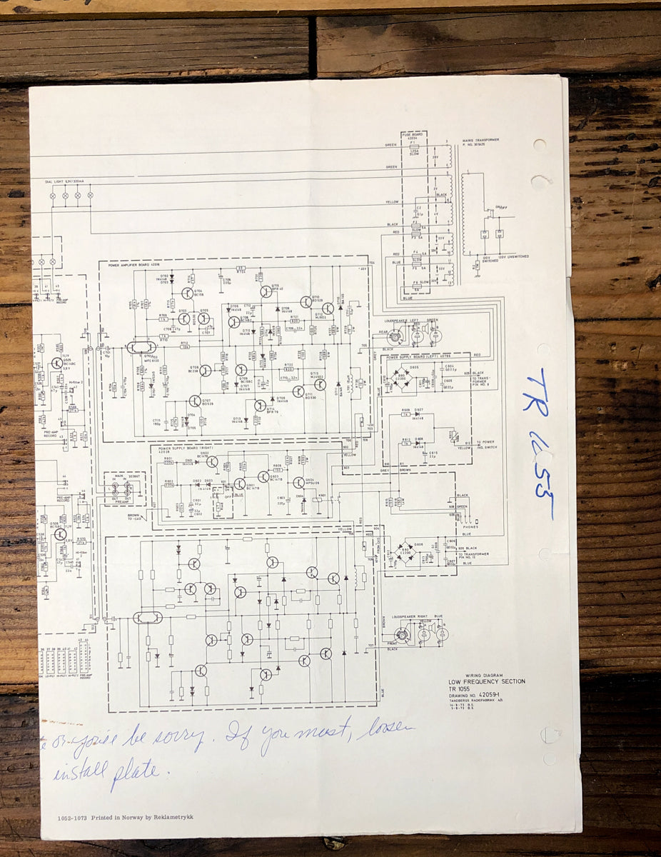 Tandberg TR-1055 Receiver  Fold Out Schematic *Original* #2