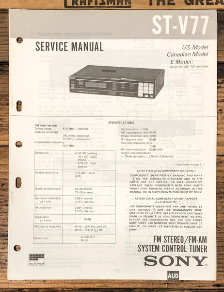 Sony ST-V77 Tuner  Service Manual *Original*