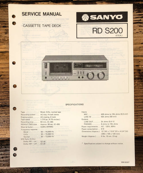 Sanyo RD S200 RD-S200 Cassette Service Manual *Original*