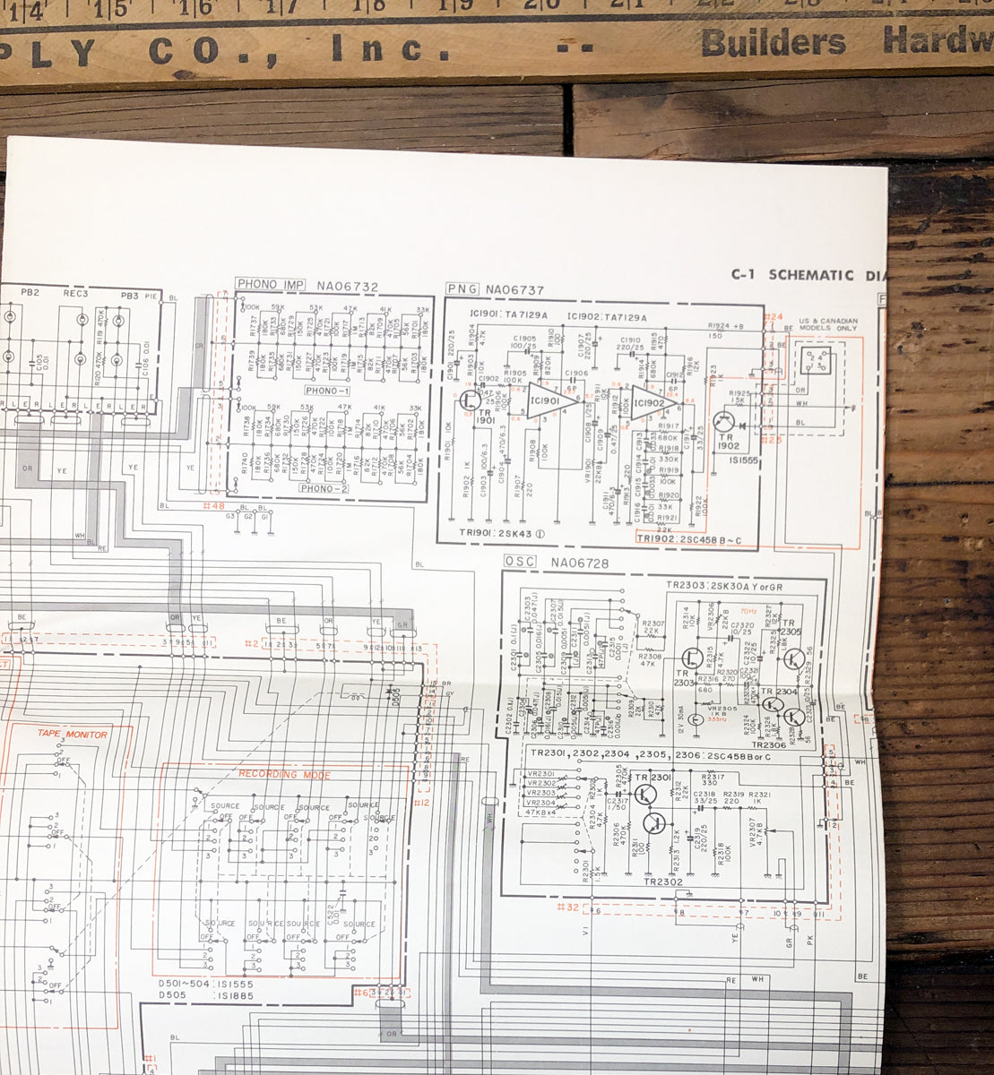 Yamaha C-1 Preamp / Preamplifier  Fold Out Schematic *Original*