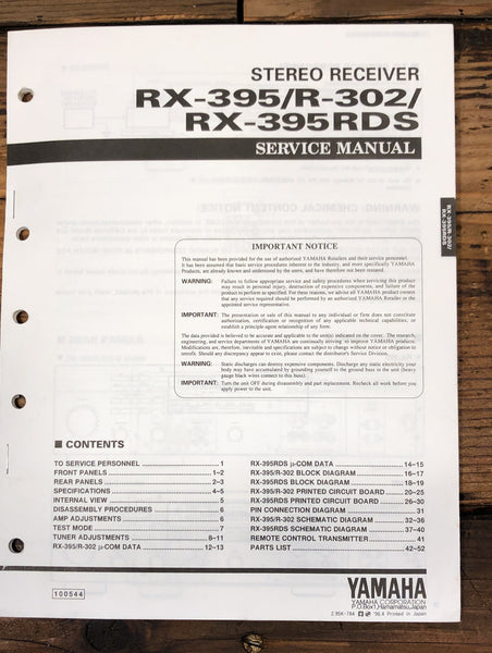 Yamaha RX-395 R-302 RX-395RDS Receiver  Service Manual *Original*