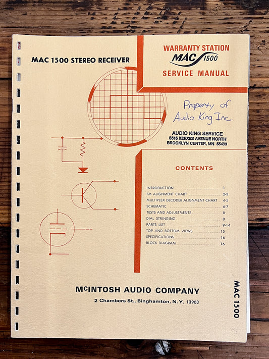 McIntosh MAC 1500 MAC1500 Receiver  Service Manual *Original*