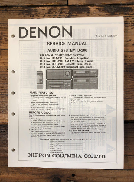 Denon D-200 Stereo  Service Manual *Original*