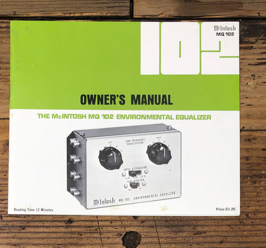 McIntosh MQ-102 Equalizer Owners / User Manual *Original*