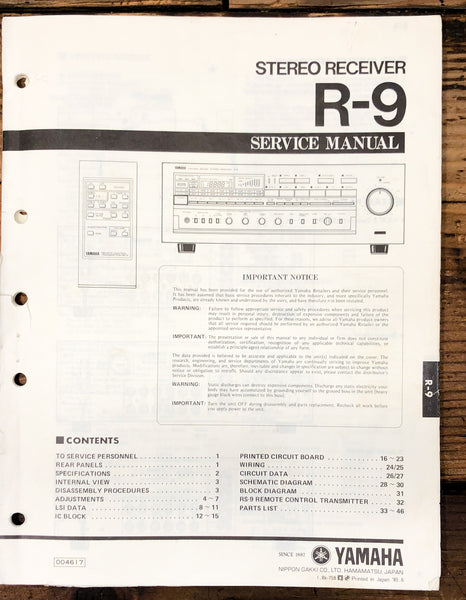 Yamaha R-9 Receiver  Service Manual *Original*