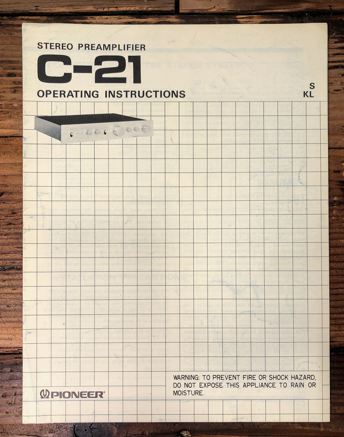 Pioneer C-21 Preamplifier Owners / User Manual *Original*