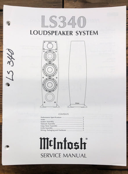 McIntosh LS340 LS-340 Speaker  Service Manual *Original*