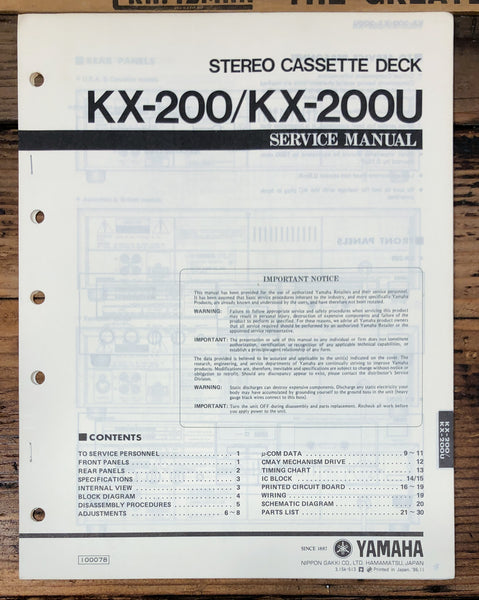 Yamaha KX-200 KX-200U Cassette  Service Manual *Original*
