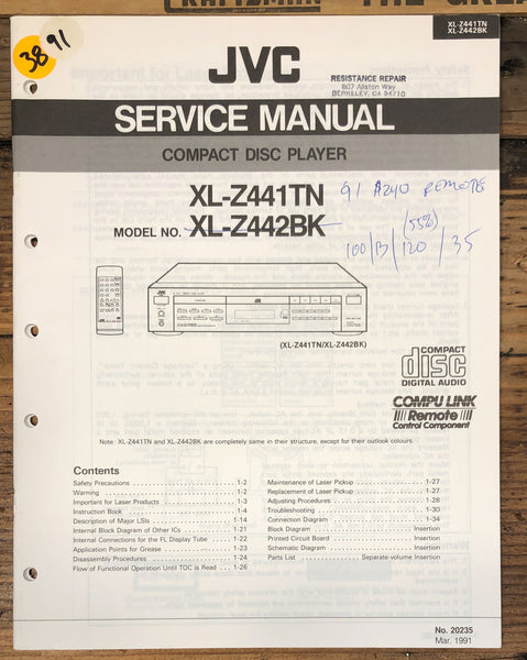 JVC XL-Z441 XL-Z442 TN BK CD Player Service Manual *Original*
