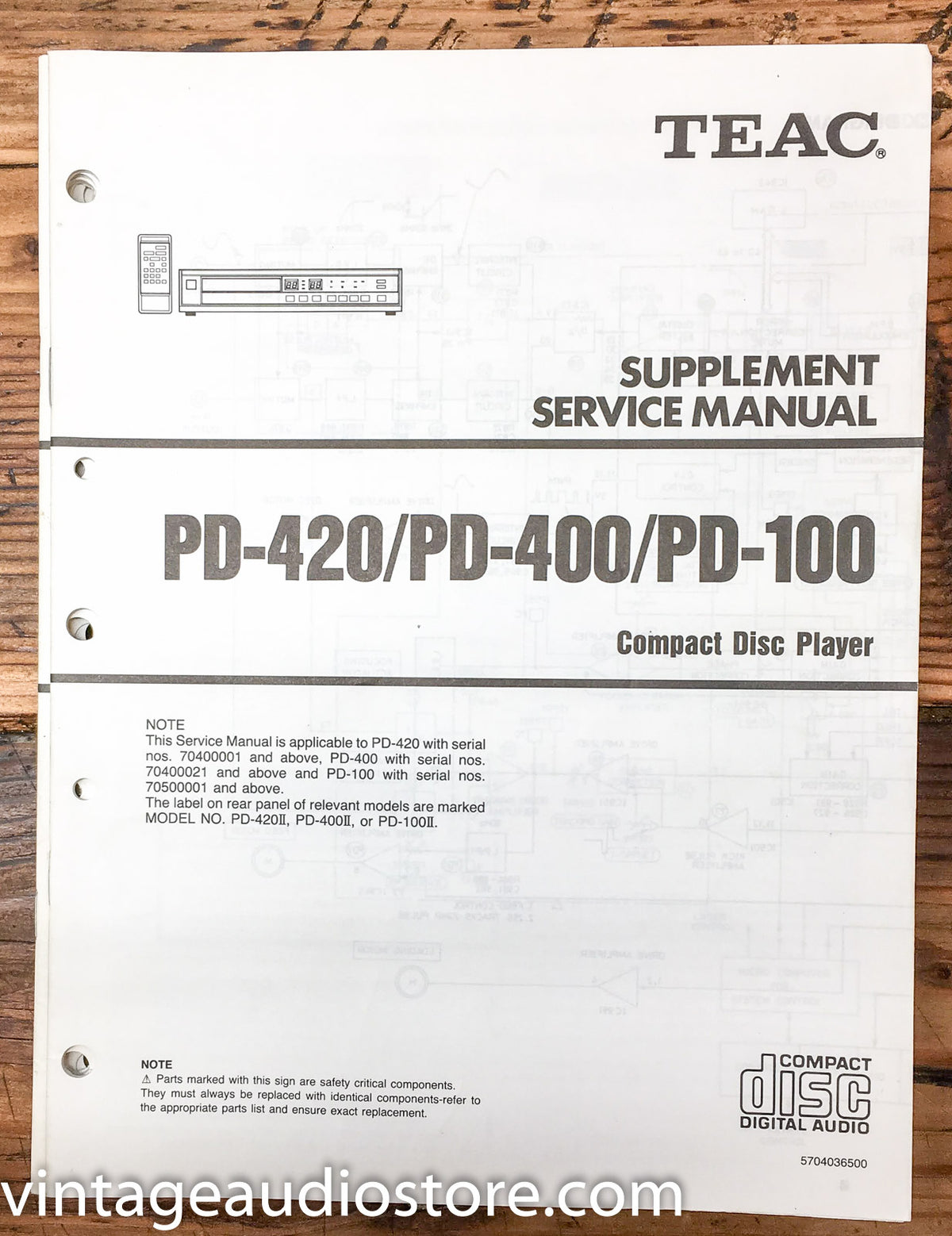 Teac PD-420 PD-400 PD-100 CD Player  Service Manual *Original*