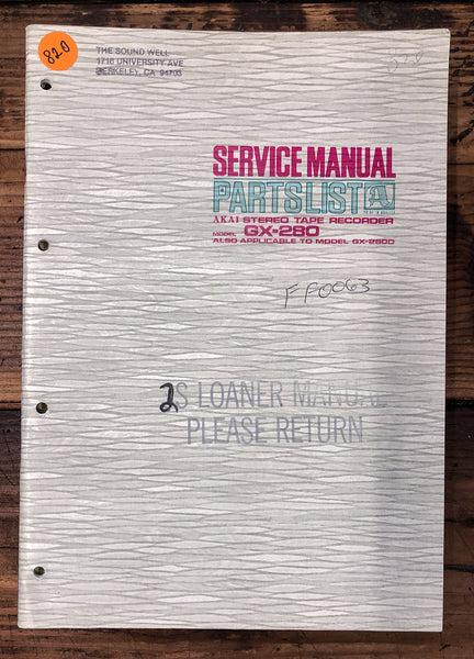 Akai GX-280 Reel to Reel  Service Manual *Original*