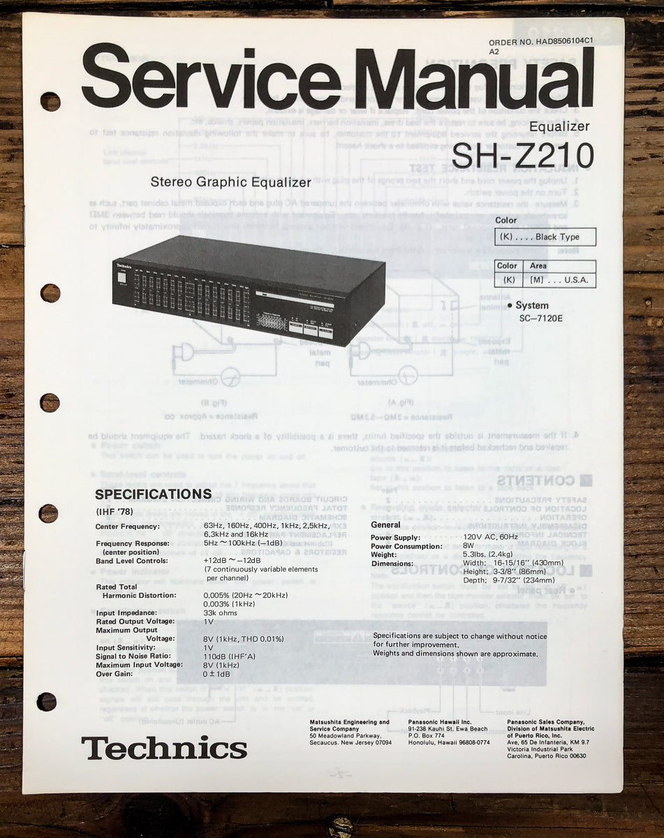 Technics SH-Z210 Equalizer Service Manual *Original*