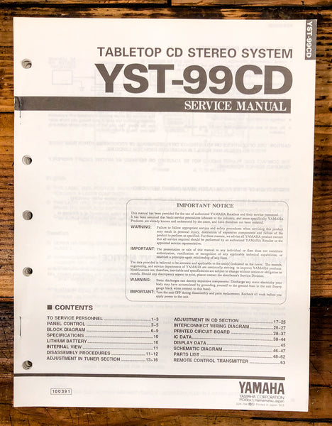 Yamaha YST-99CD Stereo  Service Manual *Original*