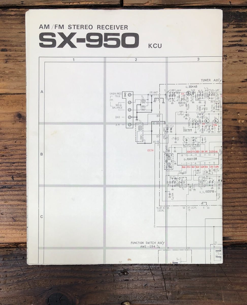 Pioneer SX-950 KCU Receiver Fold Out Schematic *Original*