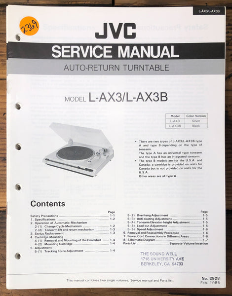 JVC L-AX3 L-AX3B Record Player / Turntable  Service Manual *Original*
