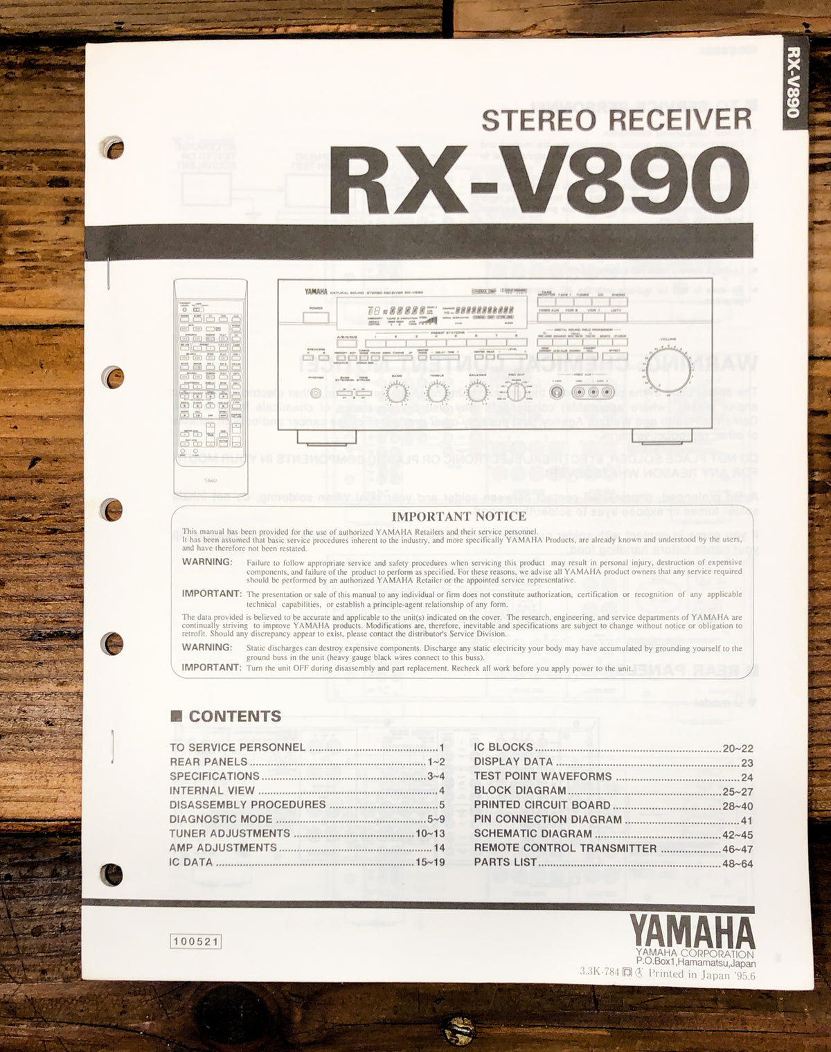 Yamaha RX-V890 Receiver  Service Manual *Original*