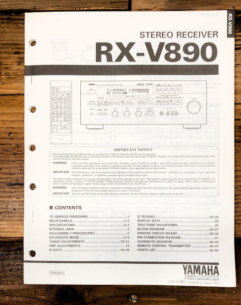 Yamaha RX-V890 Receiver  Service Manual *Original*