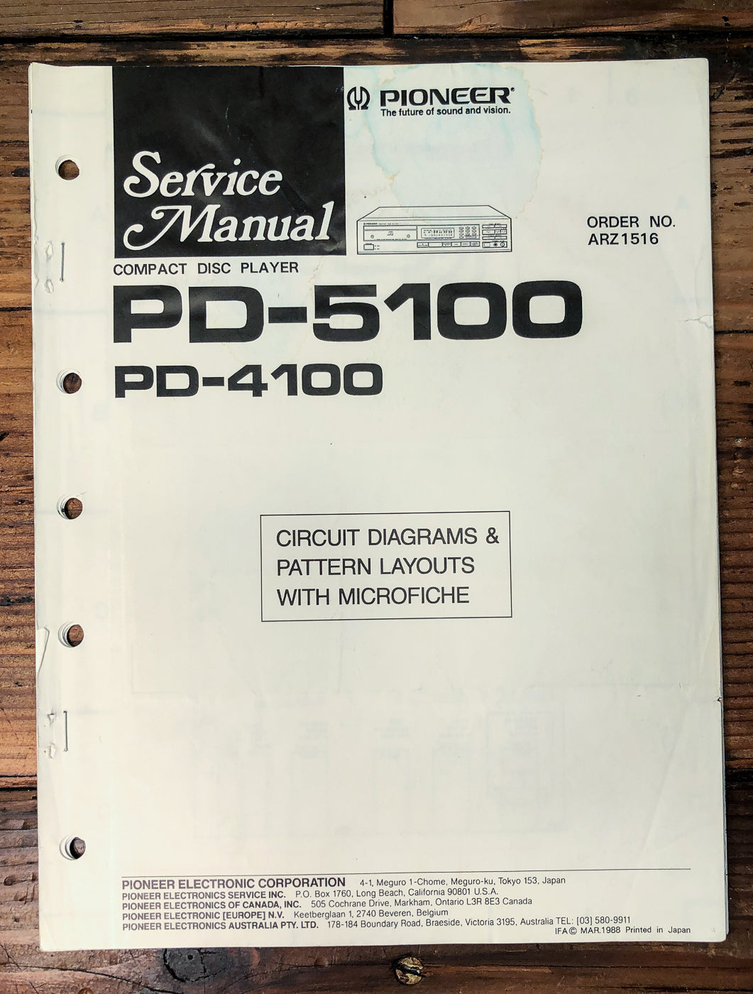 Pioneer PD-5100 PD-4100 CD Player Service Manual #2 *Original*