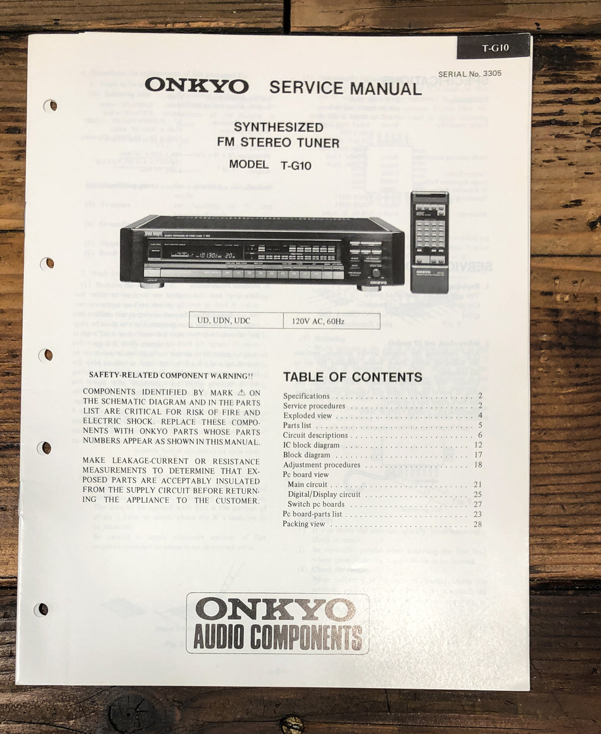 Onkyo T-G10 Tuner Service Manual *Original*
