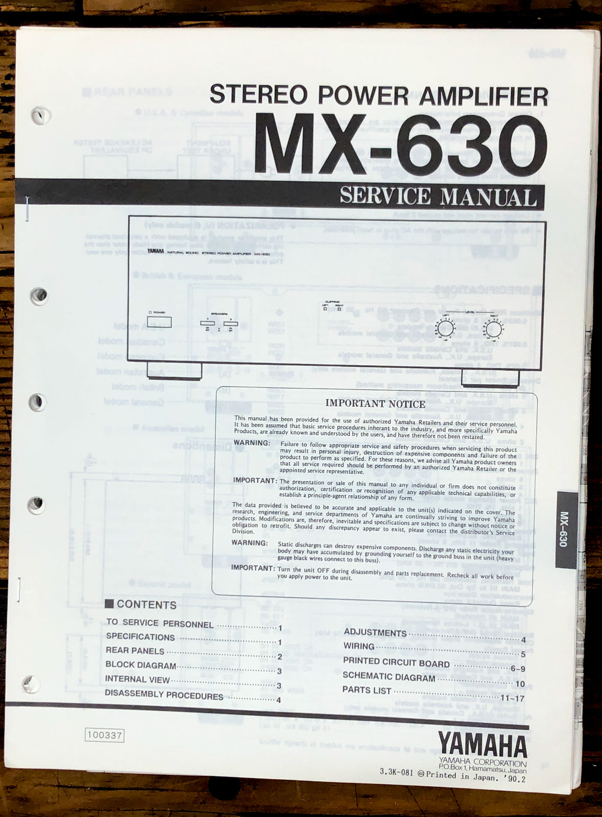 Yamaha MX-630 Amplifier Service Manual *Original*