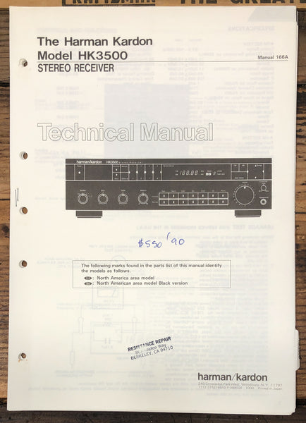 Harman Kardon HK3500 HK-3500 Receiver  Service Manual *Original* #1