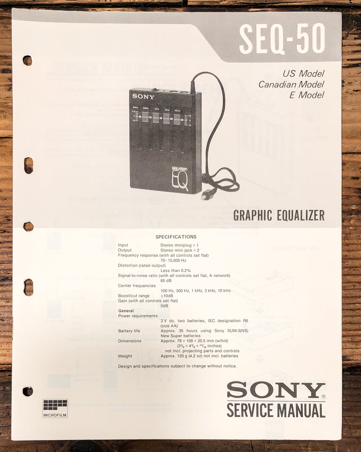 Sony SEQ-50 Equalizer Service Manual *Original*