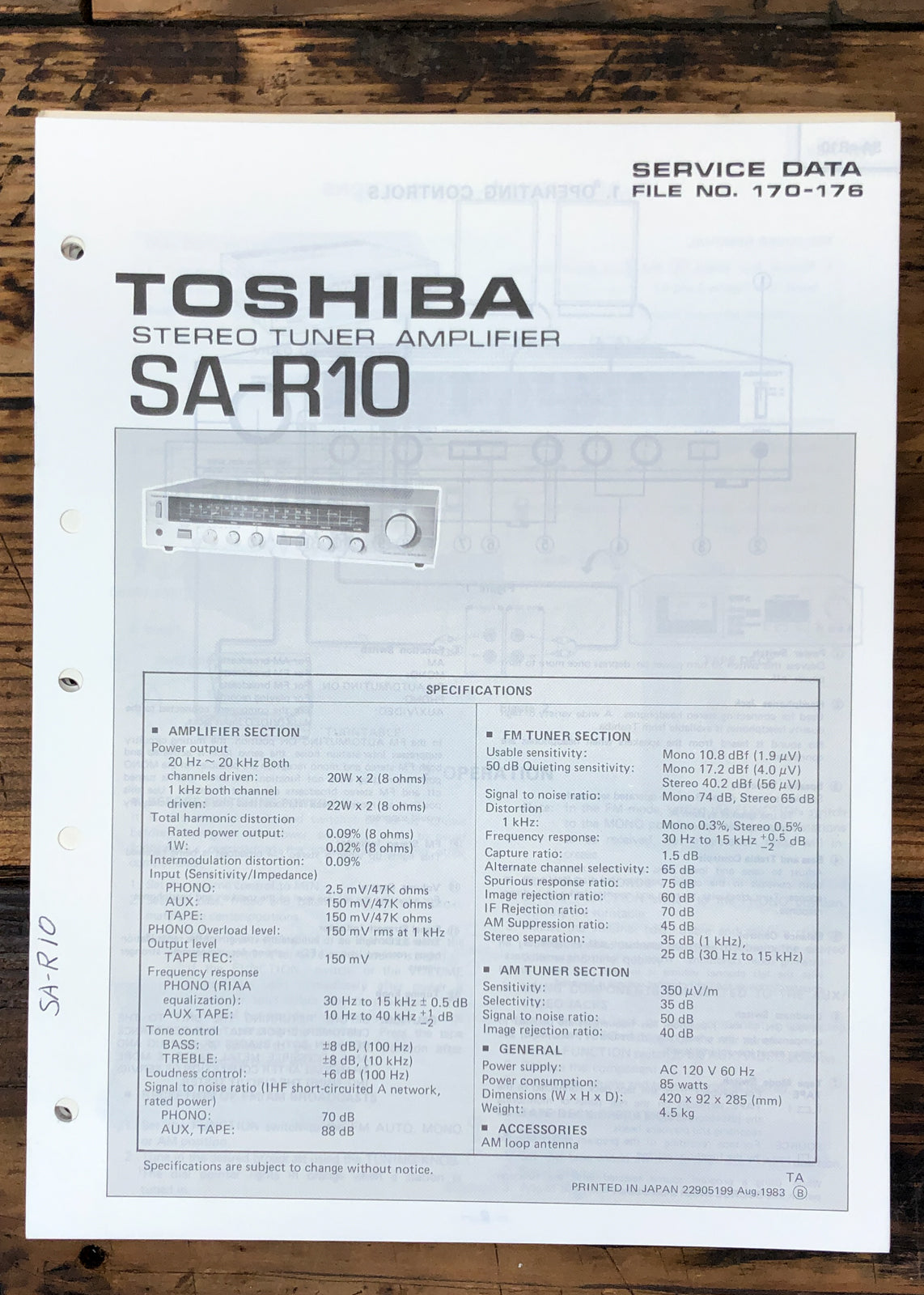 Toshiba SA-R10 Stereo Service Manual *Original*