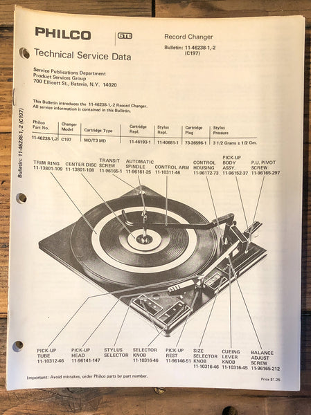 Philco Model C197 Record Changer  Service Manual *Original* #2