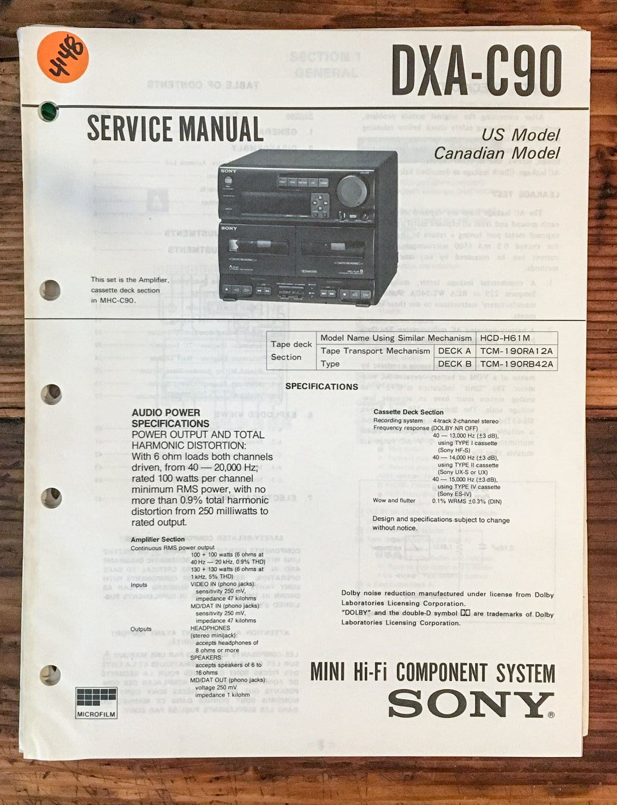 Sony DXA-C90 Receiver  Service Manual *Original*