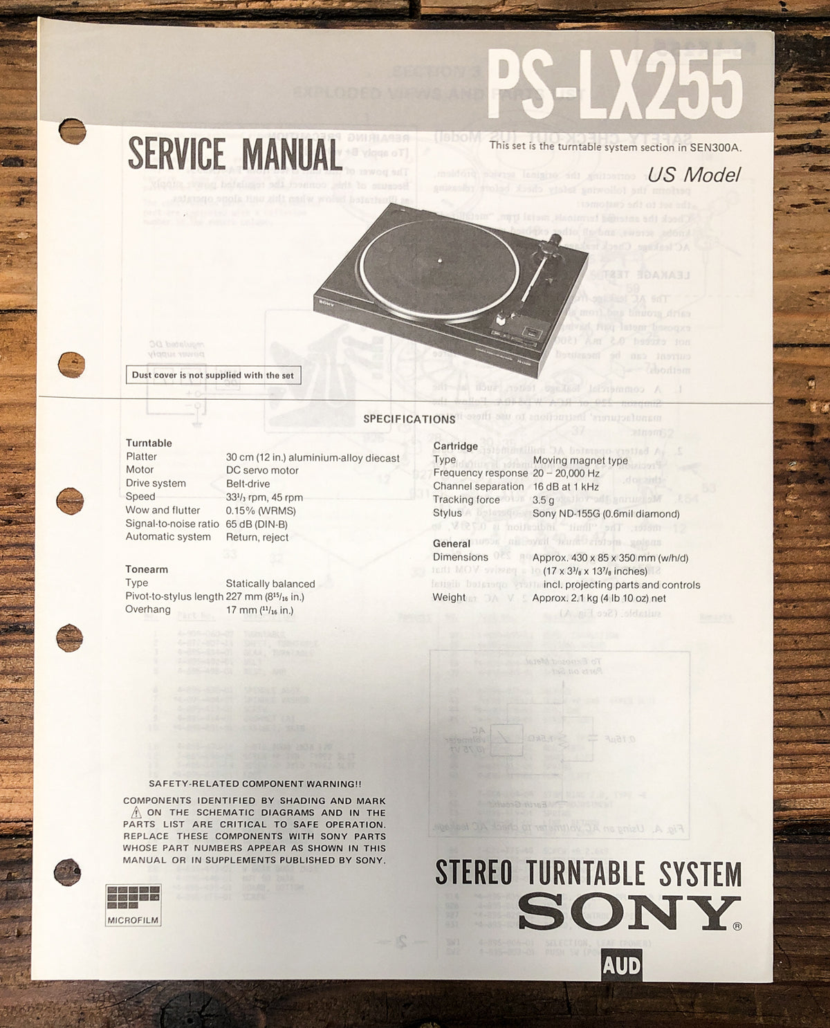 Sony PS-LX255 Record Player / Turntable Service Manual *Original*