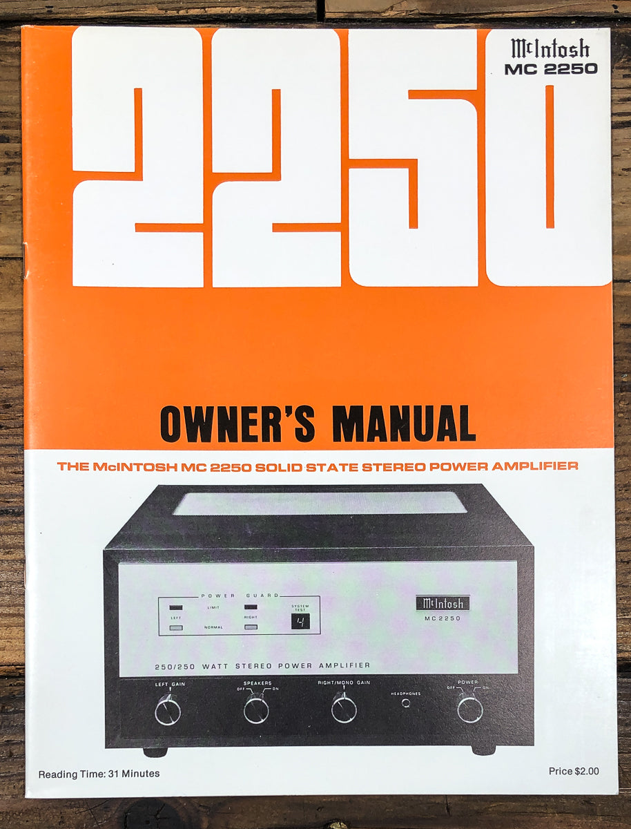 McIntosh MC 2250 MC-2250 Amplifier Owners / User Manual *Original*