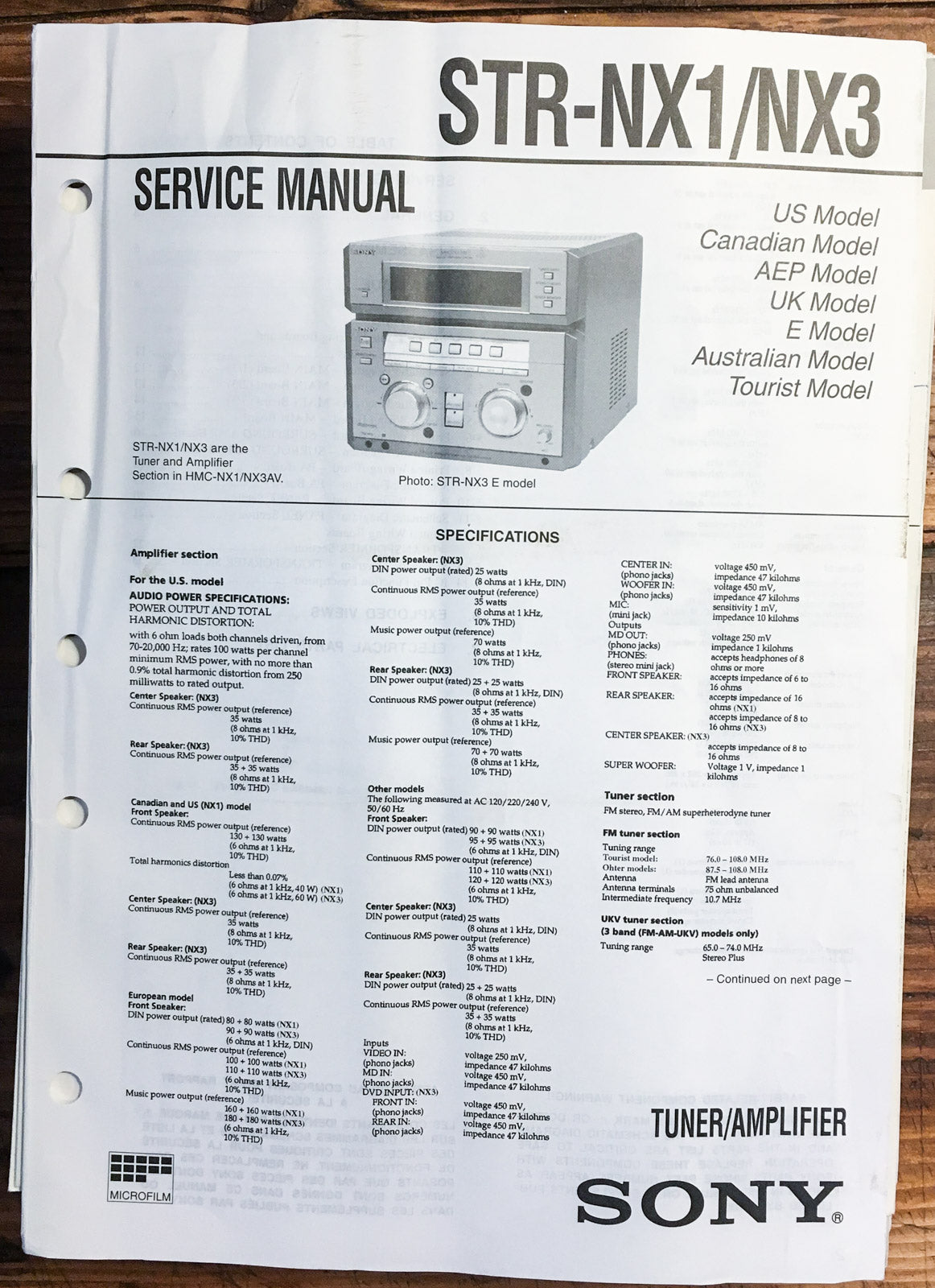 Sony STR-NX1 STR-NX3 Stereo  Service Manual *Original*