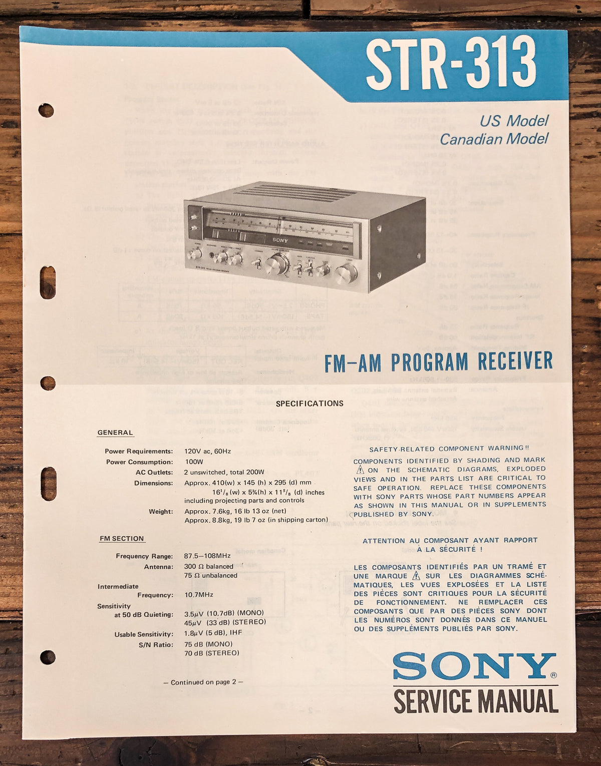 Sony STR-313 Receiver Service Manual *Original*