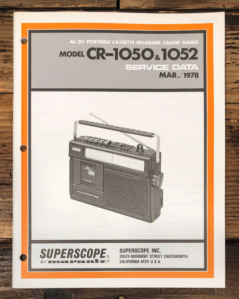 Superscope CR-1050 CR-1052 Radio Cassette Service Manual *Original*