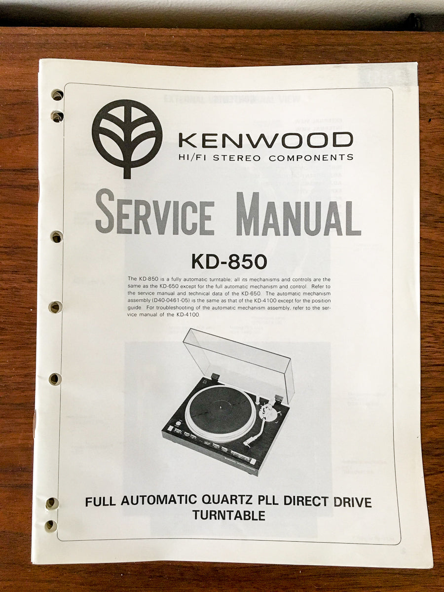 Kenwood KD-850 Record Player / Turntable Service Manual *Original*