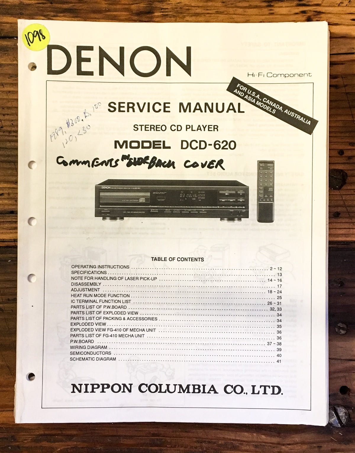 Denon DCD-620 CD Player Service Manual *Original*