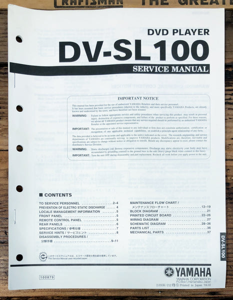 Yamaha DV-SL100 DVD Player  Service Manual *Original*
