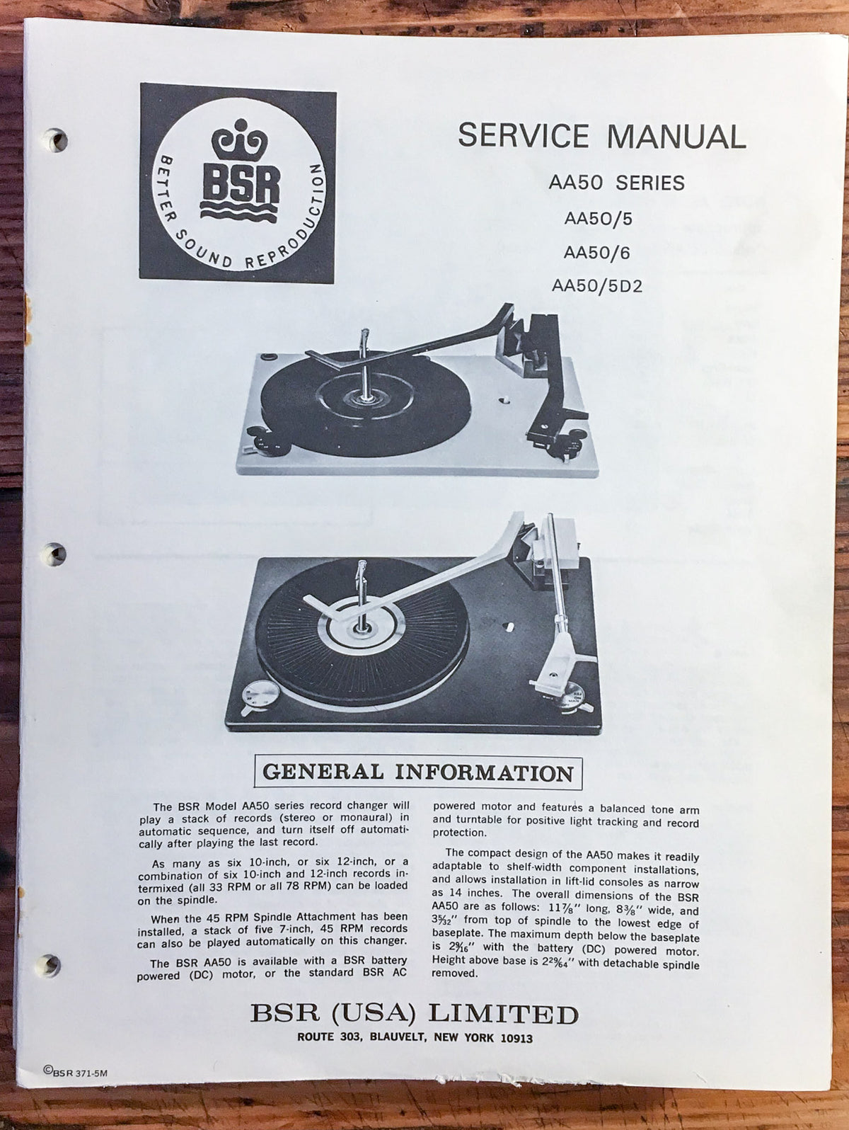 BSR AA50 AA50 /5 AA50 /6 AA50 /5D2 Series Record Player  Service Manual *Orig*