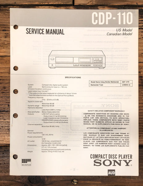 Sony CDP-110 CD Player Service Manual *Original*