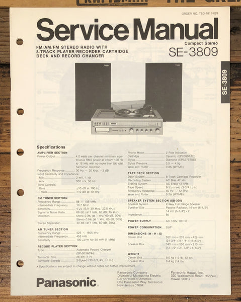 Panasonic SE-3809 Stereo Service Manual *Original*
